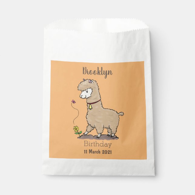 Sachets En Papier Joli alpaga joyeux avec dessin animé de papillon (Devant)