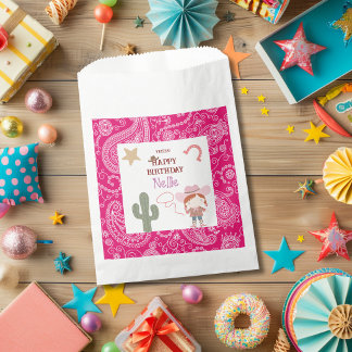 Sachets En Papier Joli Anniversaire de Fille Cow-boy Rose