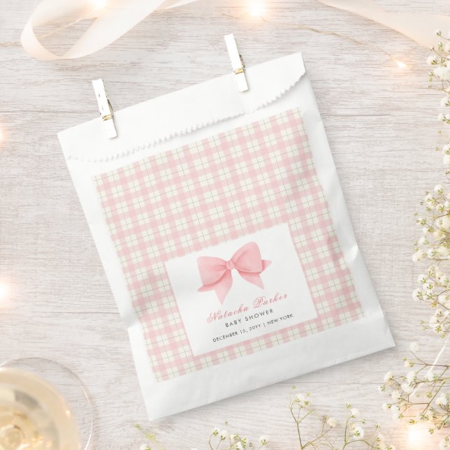 Sachets En Papier Joli Baby shower de fille de garçon En vichy rose (Coupé)