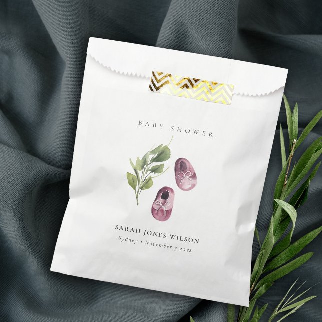 Sachets En Papier Joli Baby shower Rose rose Fille Chaussures Foliag (Créateur téléchargé)