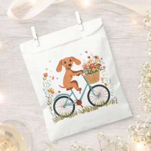 Sachets En Papier Joli chien teckel à vélo Fleurs printanières