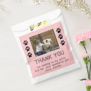 Sachets En Papier Joli Empreinte de patte rose Fille Nom Photo Anniv