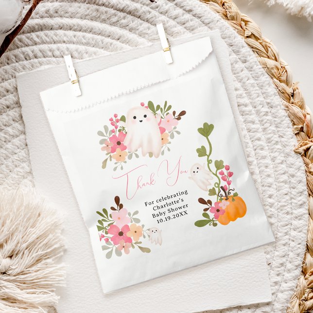 Sachets En Papier Joli fantôme floral citrouille petit baby shower d (Cute floral ghost pumpkin little boo baby shower favor bag)