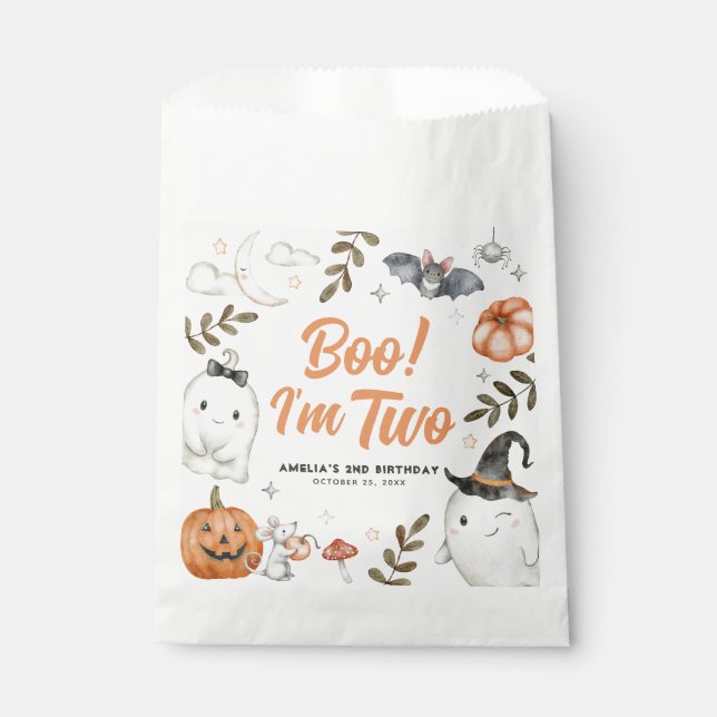 Sachets En Papier Joli Halloween Boo d'anniversaire ! Je suis Deux s (Devant)