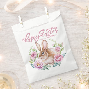 Sachets En Papier Joli Lapin Aquarelle Couronne Florale Rose Pâques