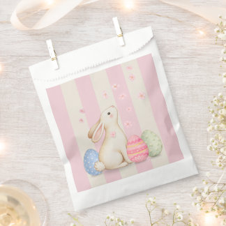 Sachets En Papier Joli lapin de Pâques, œufs pastel et rayures roses