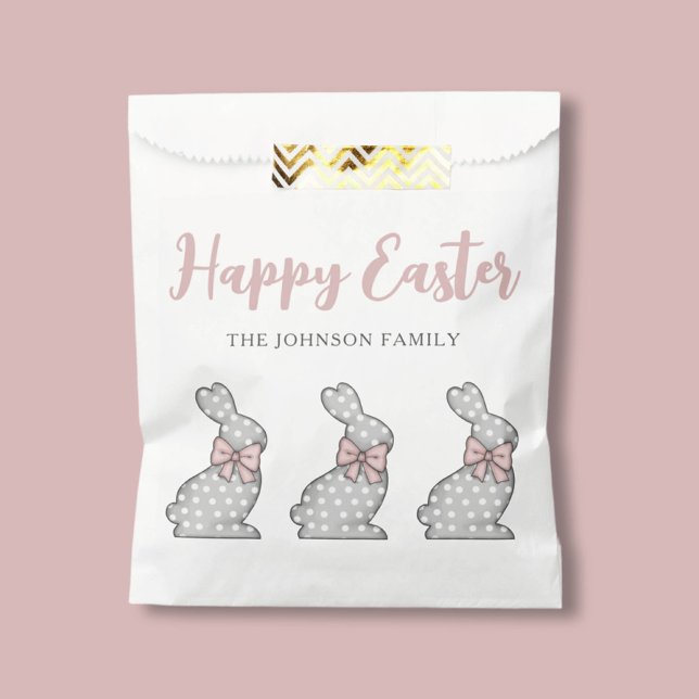 Sachets En Papier Joli Lapin Rose Joyeuses Pâques (Cute Pink Bunny Happy Easter Favor Bag)