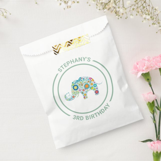 Sachets En Papier Joli monogramme d'éléphant aux fleurs colorées (Scellé)