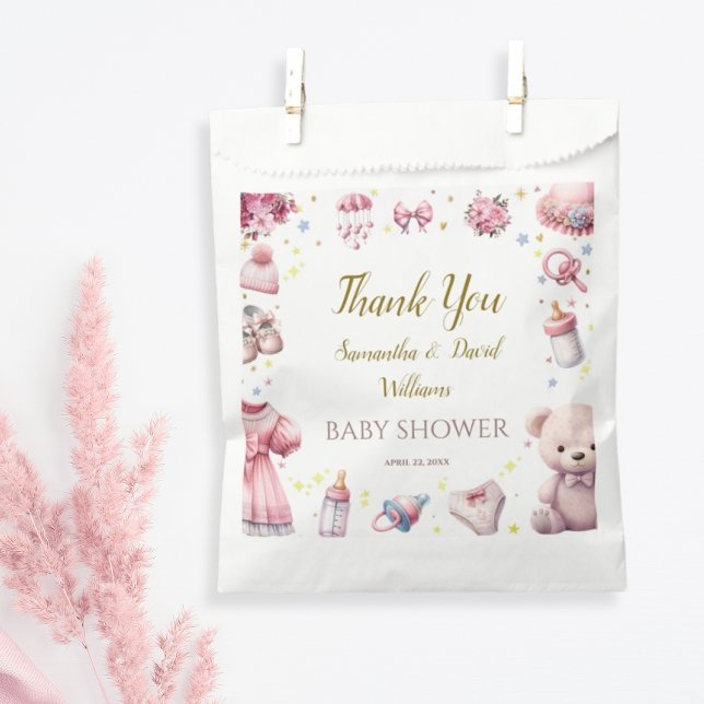 Sachets En Papier Joli rose Baby shower joyeux Design floral (Créateur téléchargé)