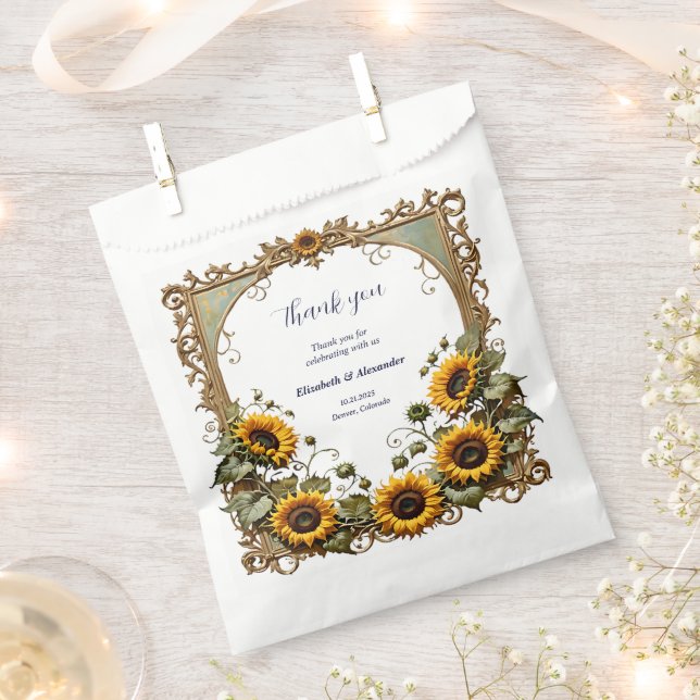 Sachets En Papier Joli tournesol jaune avec cadre artistique de mari (Coupé)