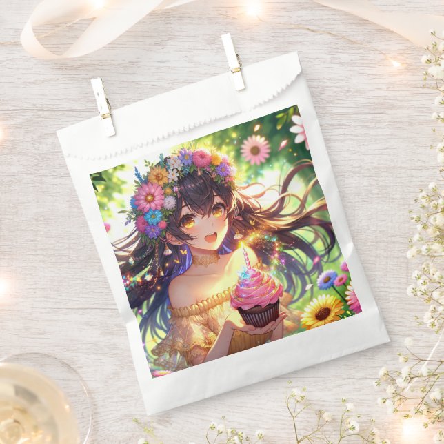 Sachets En Papier Jolie fille Anime Anniversaire (Coupé)