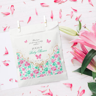 Sachets En Papier Jolie rose rose florale ruban doré Baby shower