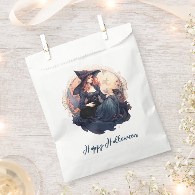 Sachets En Papier Jolie sorcière et mignonne chat noir Halloween heu (Coupé)