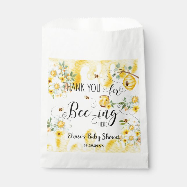 Sachets En Papier Jolies abeilles miel jaune floral bébé shower (Devant)