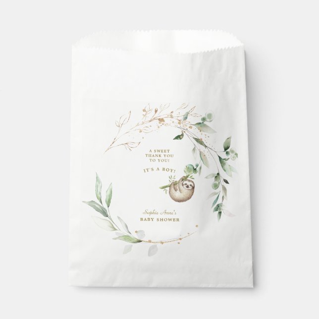 Sachets En Papier Jolies fentes Baby shower d'or verdoyant (Devant)