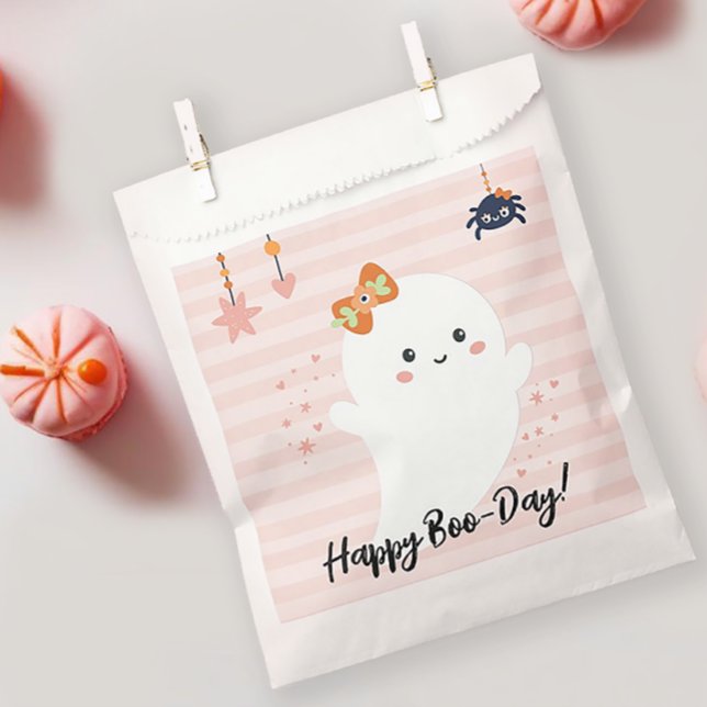 Sachets En Papier Jour de Boo rose heureux Kawaii Fantôme Anniversai (Happy Booday Halloween Birthday Favor Bag)