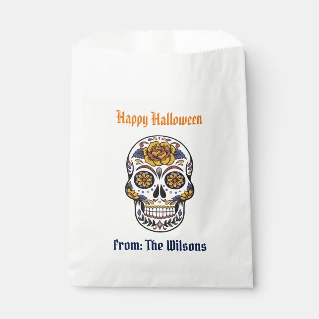 Sachets En Papier Jour de l'Halloween du crâne de sucre personnalisé (Devant)