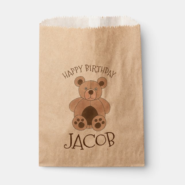 Sachets En Papier Joyeuse fête d'anniversaire Brown Teddy Bear Kid B (Devant)