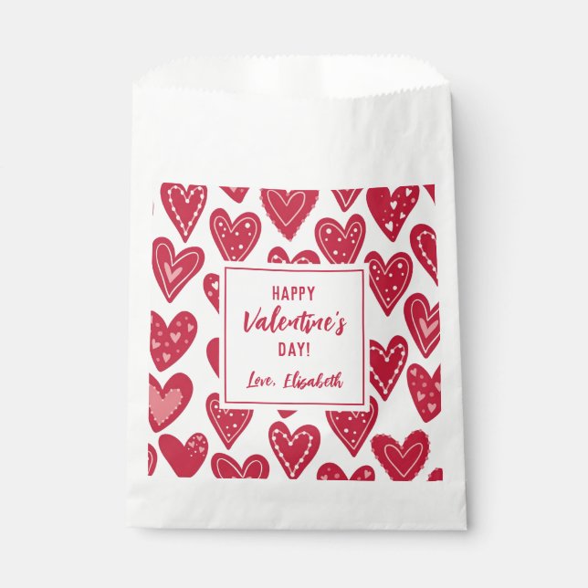 Sachets En Papier Joyeuse Saint-Valentin Enfants Classe Coeurs Rouge (Devant)