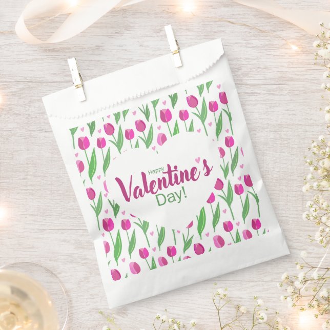 Sachets En Papier Joyeuse Saint-Valentin Tulipes Roses (Coupé)