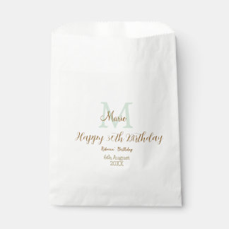 Sachets En Papier Joyeux 30e Anniversaire monogramme pastel vert dor
