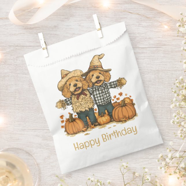 Sachets En Papier Joyeux Anniversaire Automne Moisson Goldendoodle C (Coupé)