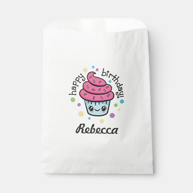 Sachets En Papier Joyeux Anniversaire Cupcake sac de faveur (Devant)