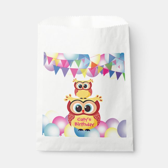 Sachets En Papier Joyeux anniversaire de chouette jaune enfant (Devant)