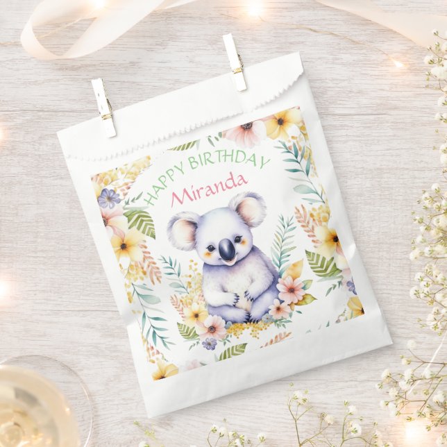 Sachets En Papier Joyeux Anniversaire Fille Thème Ours Koala (Coupé)