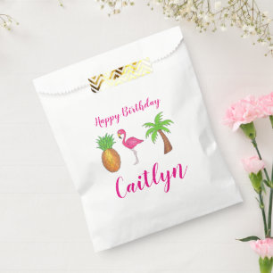 Sachets En Papier Joyeux Anniversaire Flamant rose rose Palm Tree An