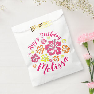 Sachets En Papier Joyeux anniversaire Fleurs d'Hibiscus hawaïens tro