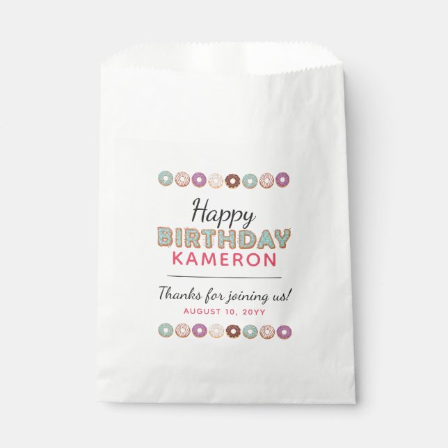 Sachets En Papier JOYEUX ANNIVERSAIRE Gâteau Donuts Glacés Bleus Nom (Devant)