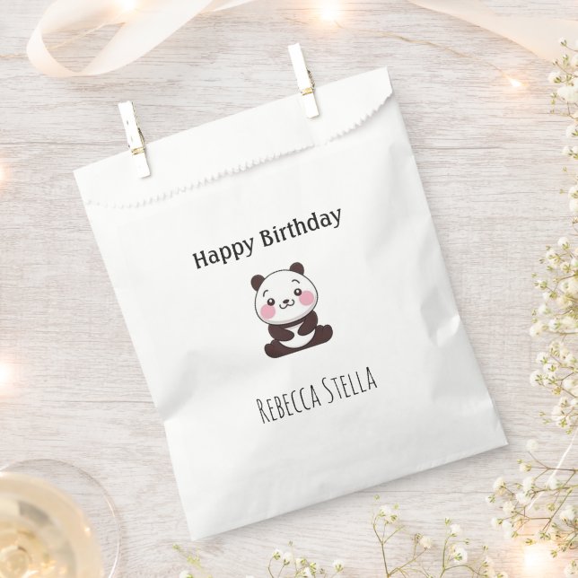Sachets En Papier Joyeux anniversaire ourson panda mignon blanc (Coupé)