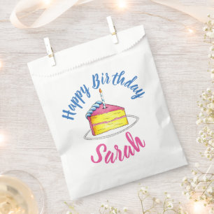 Sachets En Papier Joyeux anniversaire Pink Cake Slice Candle Anniver