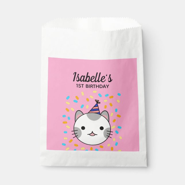 Sachets En Papier Joyeux Anniversaire Polka Dot Chat (Devant)