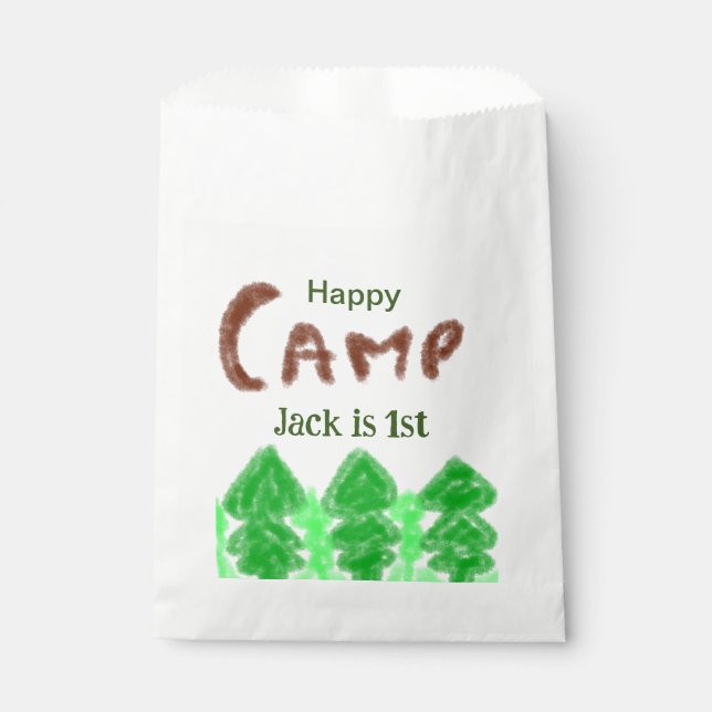Sachets En Papier Joyeux camping camper un anniversaire enfants arbr (Devant)