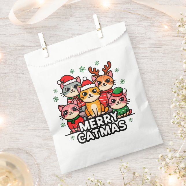 Sachets En Papier Joyeux Catmas Drôle de Noël (Coupé)