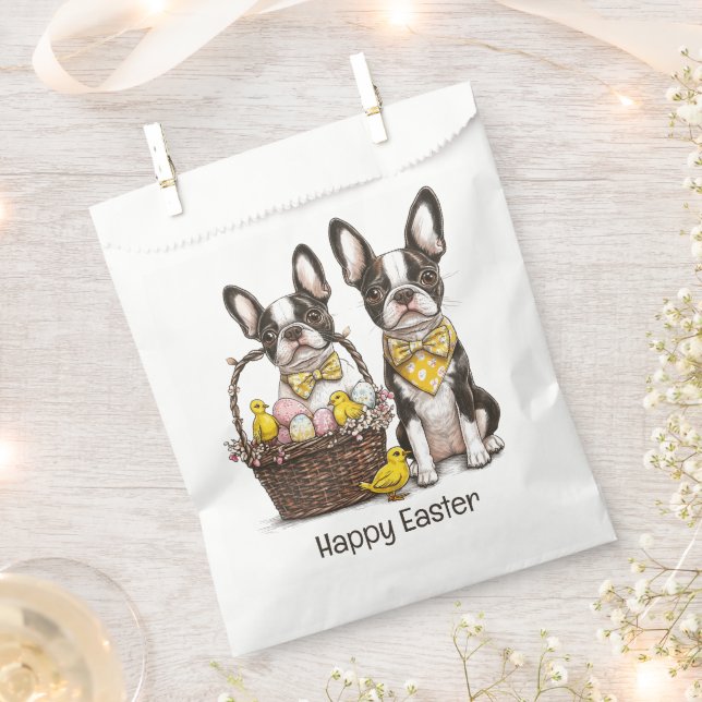 Sachets En Papier Joyeux Chiens de Pâques Boston Terrier (Coupé)
