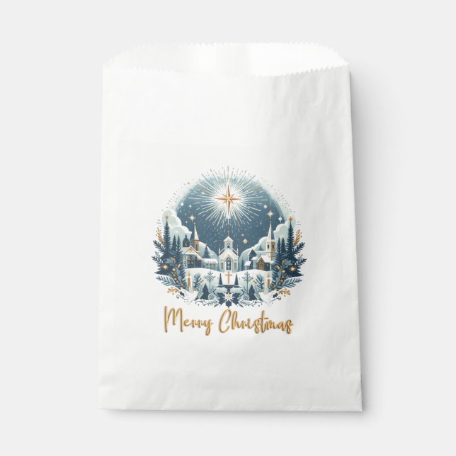 Sachets En Papier Joyeux Noël bleu et or (Devant)