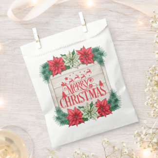 Sachets En Papier Joyeux Noël Fleurs de Poinsettia Rouge et Blanc