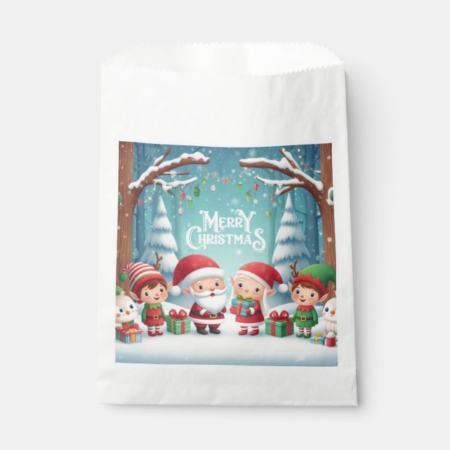 Sachets En Papier Joyeux Noël/père Noël/neige elfes (Devant)