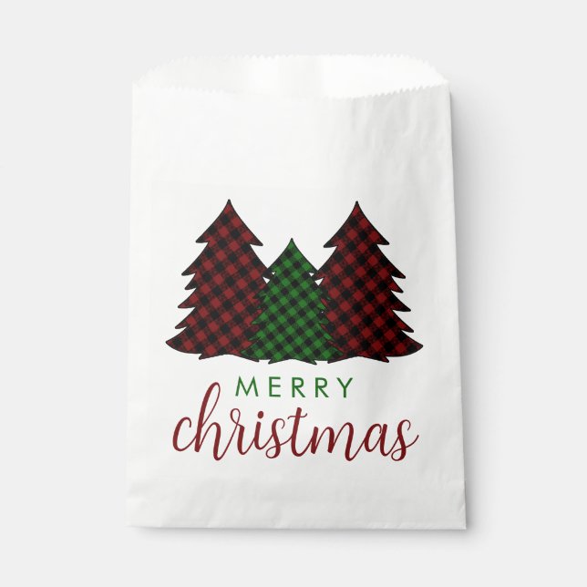 Sachets En Papier Joyeux Noël Plaid Arbre de Noël Motif (Devant)