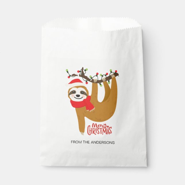 Sachets En Papier Joyeux Noël Sloth Nom personnalisé | Vacances (Devant)