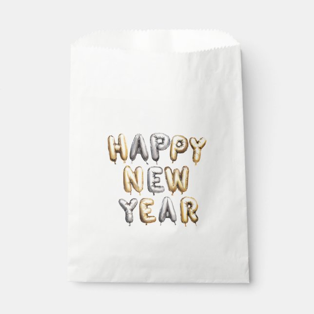 Sachets En Papier Joyeux Nouvel An Gris Or (Devant)
