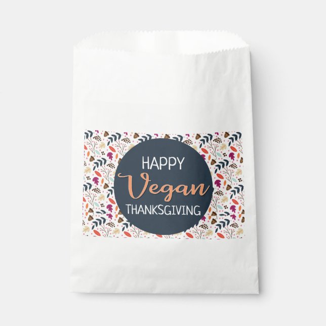 Sachets En Papier Joyeux texte vegan thanksgiving bleu floral orange (Devant)
