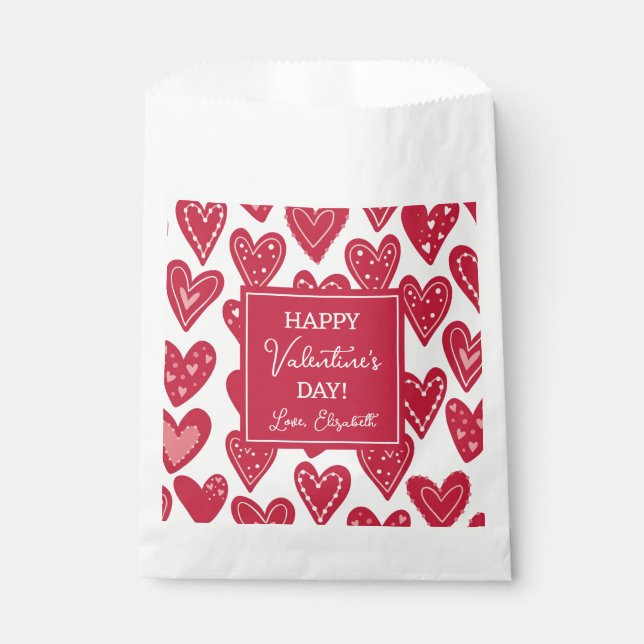 Sachets En Papier Joyeux Valentines Jour Motif de coeur rouge (Devant)