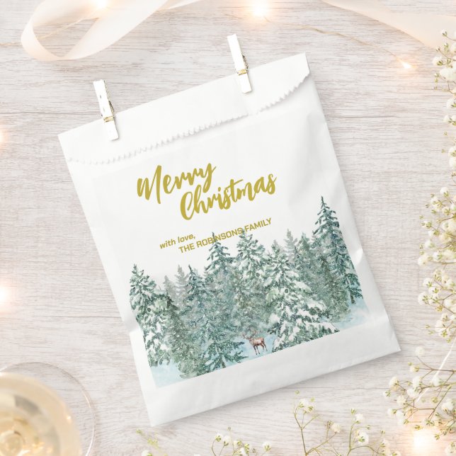 Sachets En Papier Joyeux xmas forêt moderne Gold script Holiday (Coupé)
