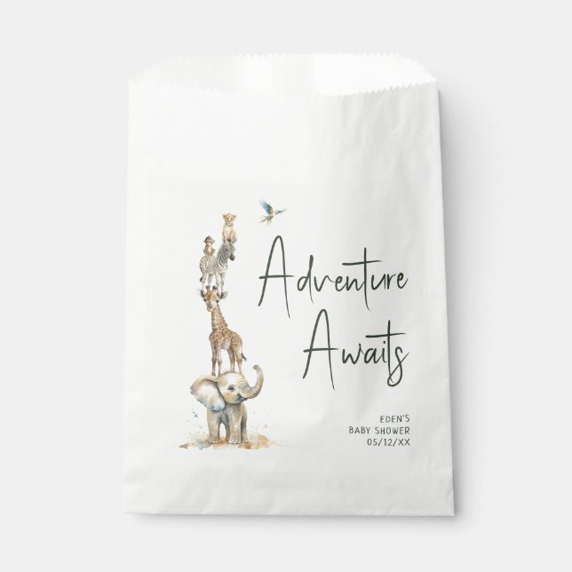 Sachets En Papier Jungle Safari Animaux Aventure Attend Baby shower (Devant)