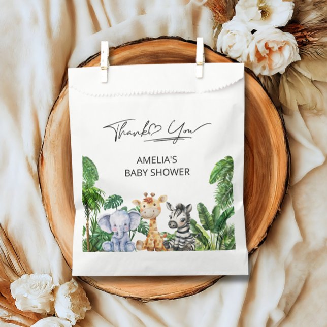Sachets En Papier Jungle Safari Merci bébé Animaux, Tropical (Créateur téléchargé)