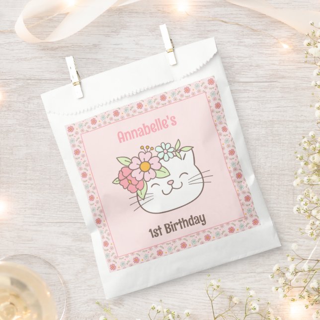 Sachets En Papier Kitten Kitty Chat Rose fille 1er anniversaire (Coupé)